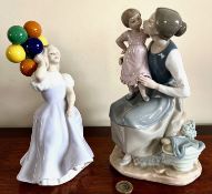 ROYAL DOULTON FIGURE 'BALLOONS', APPROX 22cm HIGH, PLUS WOMAN AND CHILD