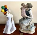 ROYAL DOULTON FIGURE 'BALLOONS', APPROX 22cm HIGH, PLUS WOMAN AND CHILD