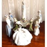 SIX LLADRO FIGURES AND ROYAL DUX STYLE POSY BOWL