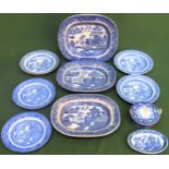 Sundry lot of blue and white ceramics - mostly Willow pattern, various makers all used and unchecked