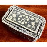 SMALL SILVER BOX INLAID WITH BLACK ENAMEL, STAMPED TO BASE 900