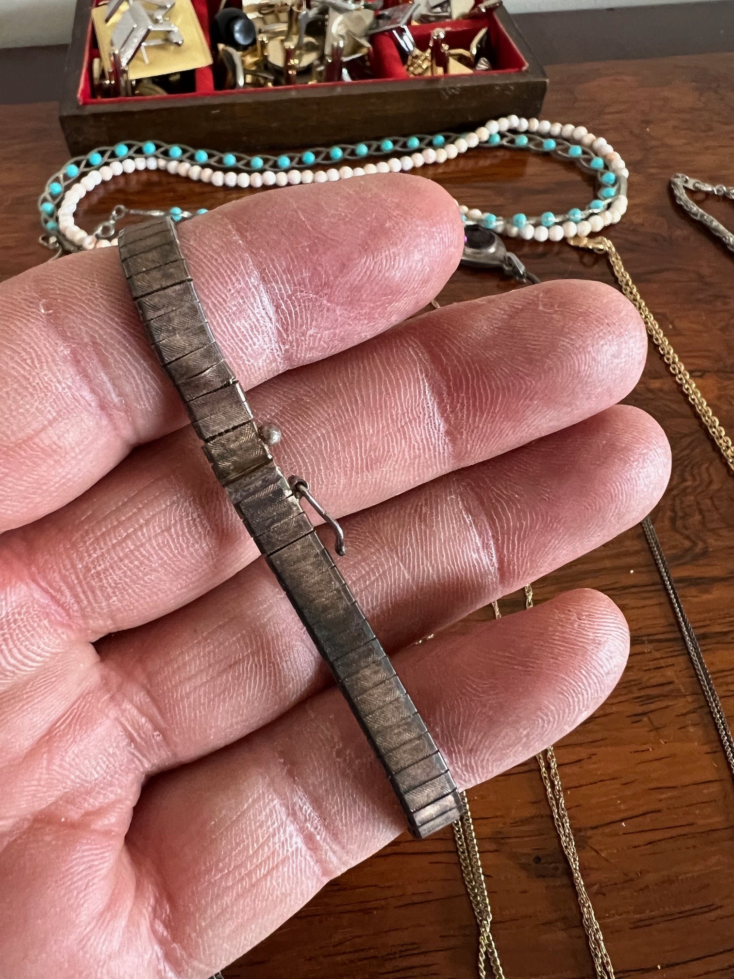 SILVER BRACELET AND QUANTITY OF COSTUME JEWELLERY, PLUS WOODEN CASKET - Image 4 of 4