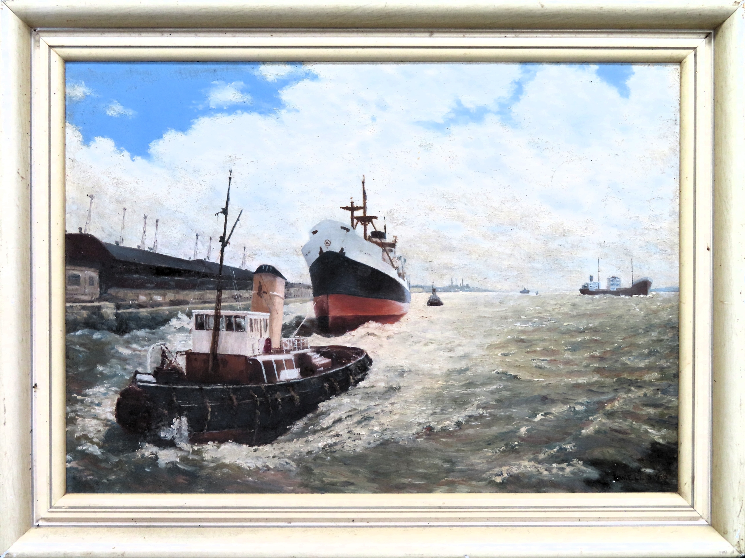 R. W. Ellis - Framed oil on board depicting a Mersey Scene. Approx. 25 x 34cms Reasonable used