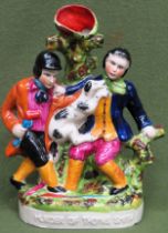 Staffordshire glazed ceramic figure group - Murder of Thomas Smith. Approx. 29cm H Reasonable used