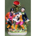 Staffordshire glazed ceramic figure group - Murder of Thomas Smith. Approx. 29cm H Reasonable used