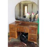 Art Deco walnut veneered mirror back dressing table. Approx. 163cm H x 106cm W x 50cm D Reasonable