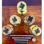 FIVE UNUSED SOLID BRASS DOOR KNOBS, DIAMETER APPROX 5.5.cm