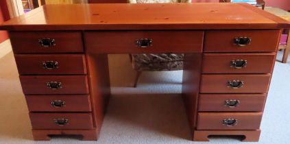 20th century Yew wood eleven drawer writing desk. Approx. 74cm H x 140cm W x 50cm D Reasonable