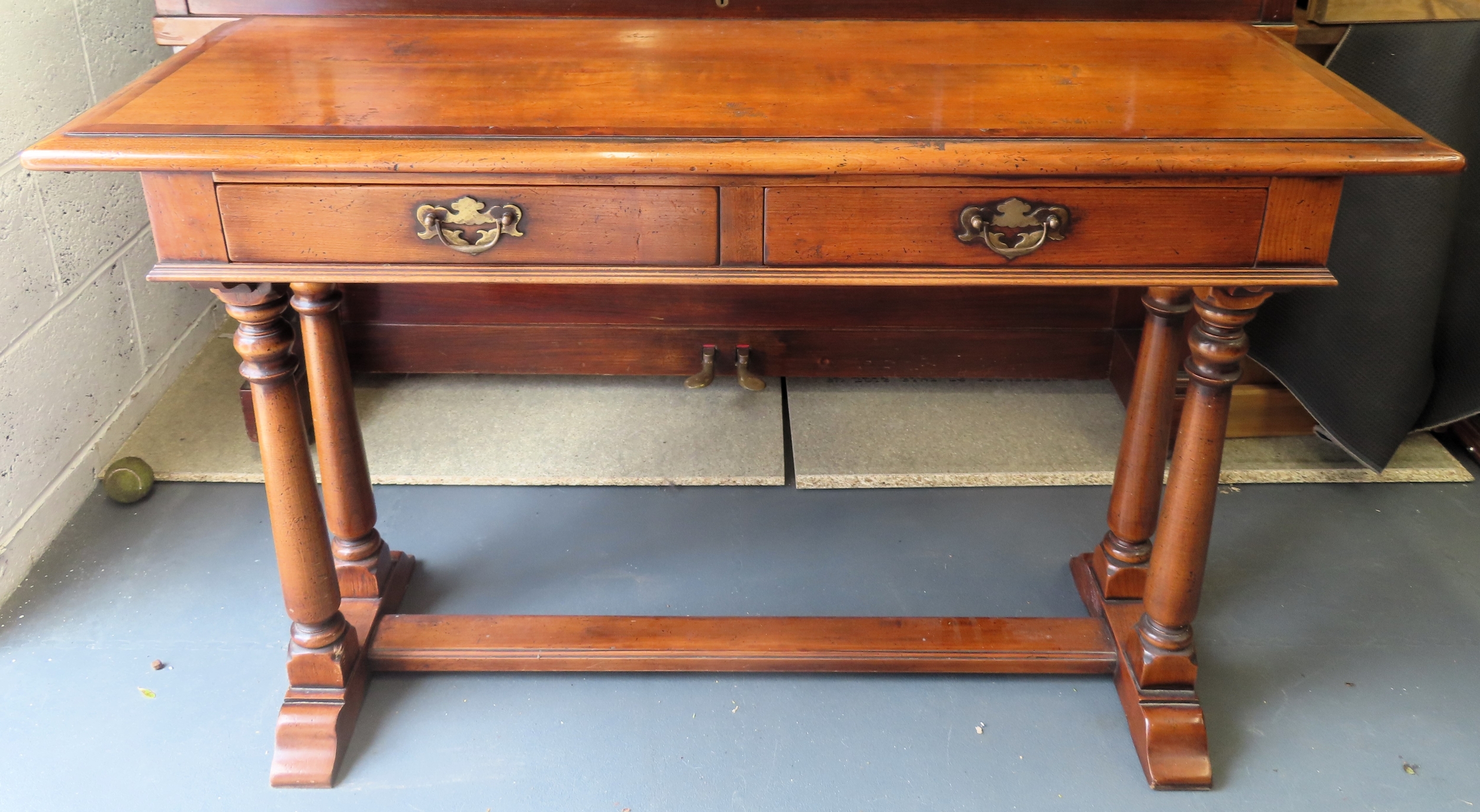 Victorian Mahogany two drawer Simpsons Goacher table. Approx. 76cm H x 122cm W x 43cm D Reasonable