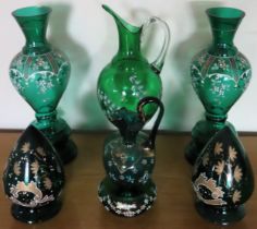 Parcel of Venetian style green coloured glass All in used condition, unchecked
