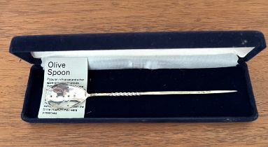 HALLMARKED SILVER OLIVE SPOON, BOXED