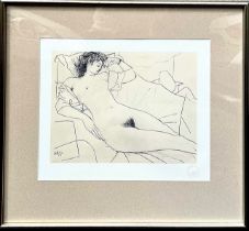 AFTER PICASSO PRINT, RECLINING NUDE, GICLEE PRINT, INFORMATION SELLOTAPED TO REVERSE, APPROX 42 x