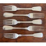 FIVE SILVER DESSERT FORKS, LONDON, 181, WEIGHT APPROX 350g