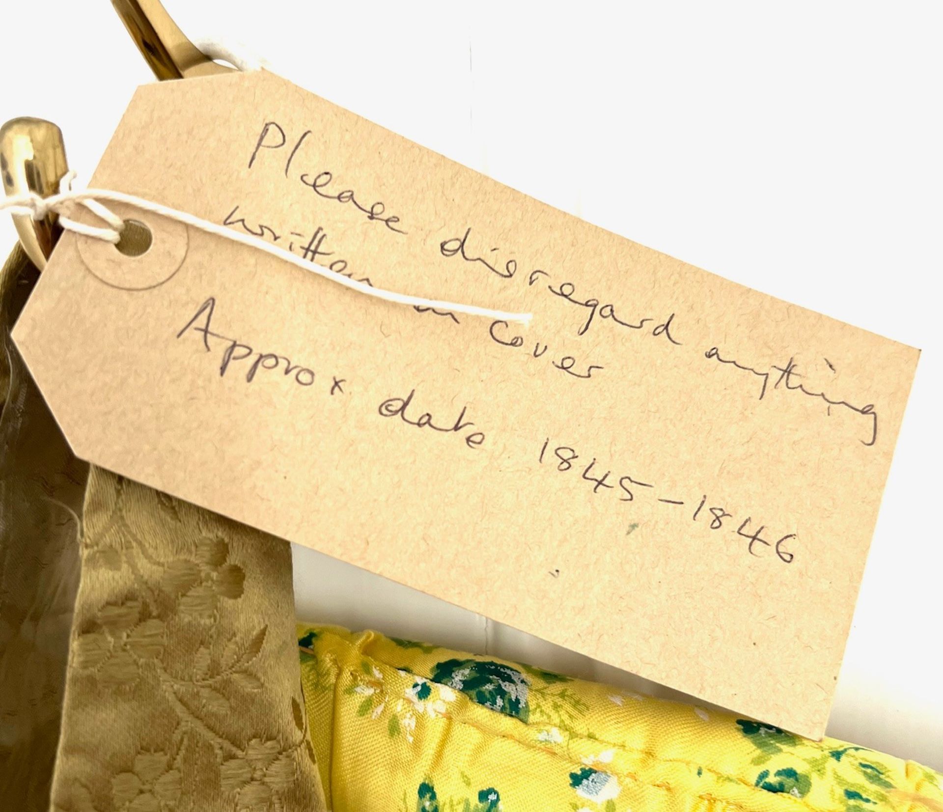GOLD SILK/BROCADE DRESS, 1845-6, WAIST APPROX 60cm, LENGTH SHOULDER TO HEM APPROX 142cm, SEPARATE - Image 3 of 3