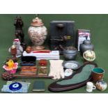 Sundry lot Inc. pewter, treen, money bank, table lighter, etc all used and unchecked