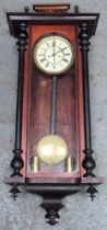 Early 20th century mahogany Vienna wall clock with enamelled circular dial. Approx. 100cm Used