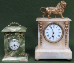 Two onyx and gilded mantle clocks Both in used condition, not tested for working