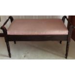 Early 20th century mahogany upholstered double piano stool. Approx. 57cm H x 96cm W x 39cm D