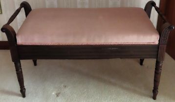 Early 20th century mahogany upholstered double piano stool. Approx. 57cm H x 96cm W x 39cm D