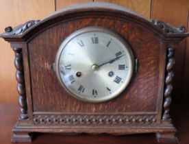 Early 20th century oak barley twist cased mantle clock. reasonable used condition not tested