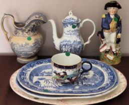 Sundry ceramics including blue and white ashettes, Nelson character jug etc All in used condition,
