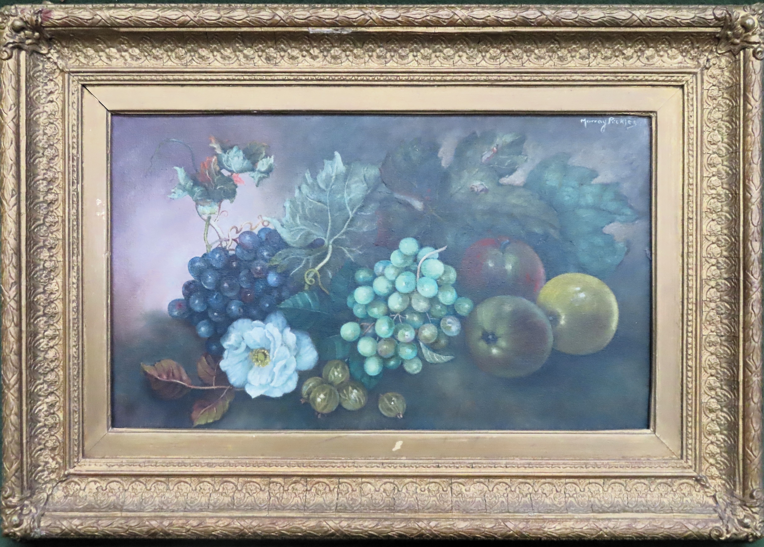 Gilt framed still life oil painting Murray Pickles. Approx. 29 x 49cm Used condition