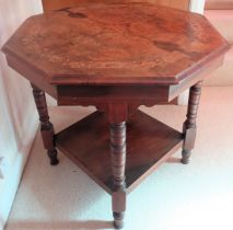 19th century inlaid Walnut veneered octagonal two tier occasional table. Approx. 69.5cm H x 73.5cm