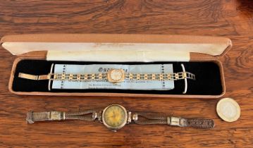 BOX CONTAINING GOLD WATCH AND STRAP, APPROX 13.1g, ALSO GOLD COLOURED WATCH, APPROX 18.5g, TOTAL