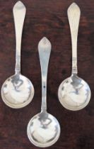 Set of three Georg Jensen 925 Silver spoons, plus similar larger spoon, marks worn. Total Weight