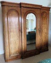 Victorian mahogany break front triple wardrobe, with fitted middle drawer section Used condition,