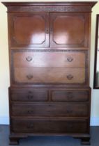Mahogany chest on chest with two cupboard doors. Approx. 182cm H x 43cm W x 51cm D Used condition,