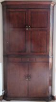 19th century large panelled oak four door corner cupboard with single drawer. Approx. 187 x 98 x