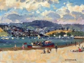 KEITH GARDNER RCA, OIL ON BOARD, ' BEACH AT EXMOUTH', SIGNED LOWER RIGHT APPROX 15 x 20.5cm