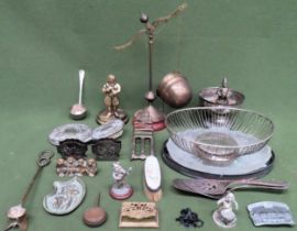 Various silver plated ware, brassware etc including Chaile figure, enamelled brush etc All in used