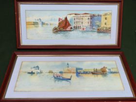 Pair of framed watercolours depicting venetian scenes. Approx/ 18 x 53cm Both in used condition