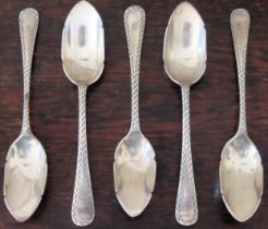 Set of five Hallmarked Silver spoons. Sheffield assay. Total Weight Approx. 117.8g Reasonable used