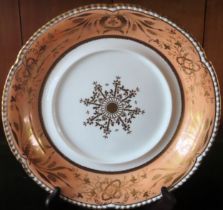 Large Victorian gilded ceramic wave edged plaque. Approx. 34cms diameter reasonable used condition