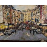 KEITH GARDNER RCA, OIL ON BOARD, 'NEW BOND STREET' SIGNED LOWER RIGHT, APPROX 15 x 20.5cm