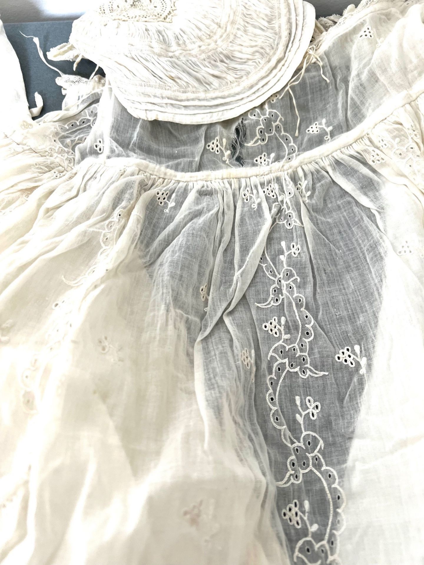 PETTICOAT, CHRISTENING SHAWL, DRESS AND CAP - Image 2 of 3