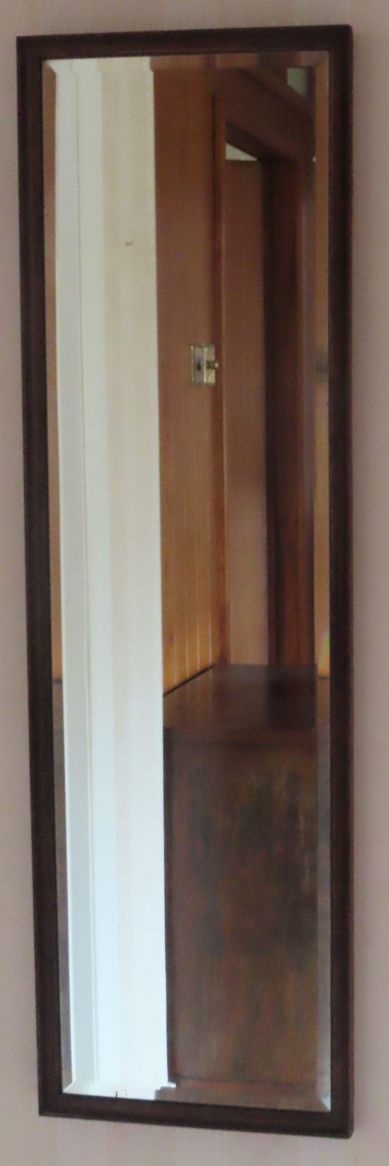 Mid 20th century concave framed bevelled wall mirror. Approx. 110 x 54cms reasonable used condition