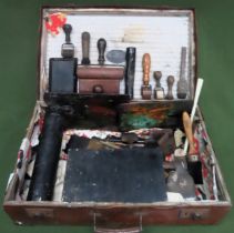 Vintage suitcase containing old Artists easels, hand tools etc all used and unchecked