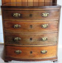 19th century bow fronted mahogany chest of five drawers. Approx. 74 x 70 x 50cms reasonable used