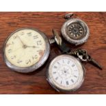 THREE SILVER POCKET WATCHES, ALL AS FOUND