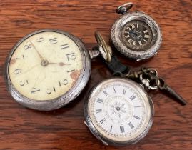 THREE SILVER POCKET WATCHES, ALL AS FOUND