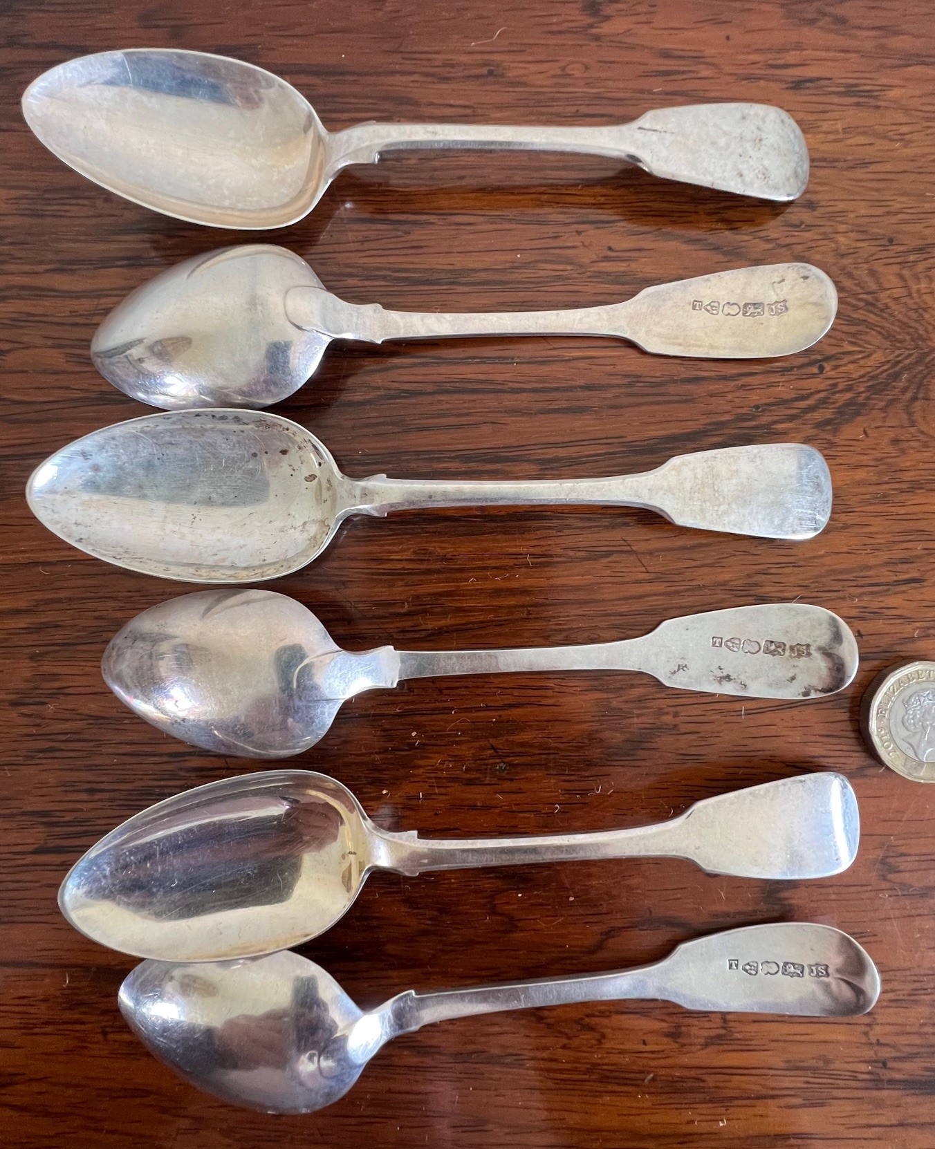 SET OF SIX SILVER TEASPOONS, CHESTER, 1816, WEIGHT APPROX 150g