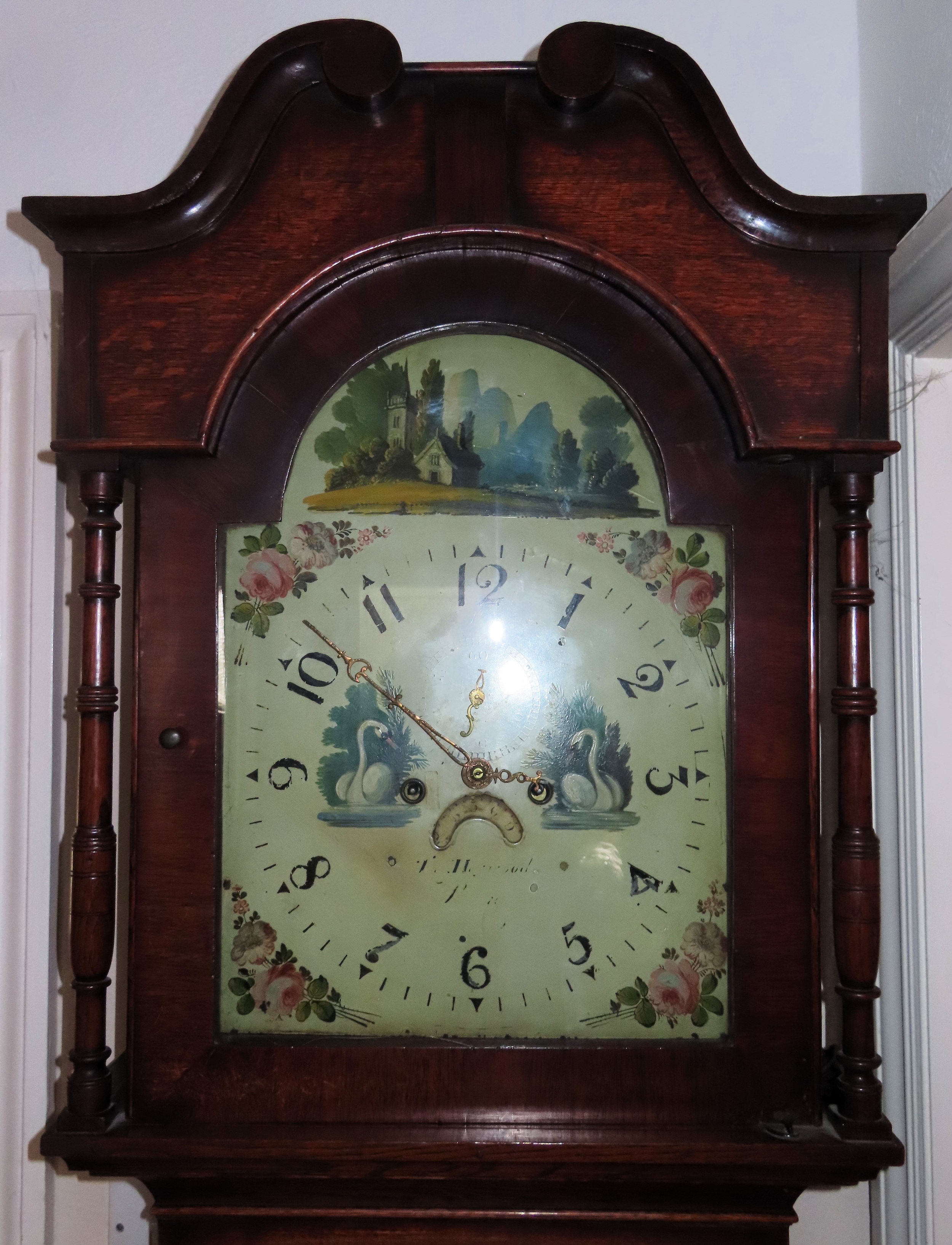 19th century Oak longcase clock by Thomas Haywood, Bangor, with handpainted and enamelled dial. - Image 2 of 4