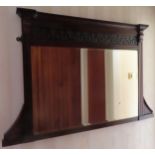 Early 20th century carved mahogany over mantle mirror. Approx. 79 x 121cm Reasonable used condition,
