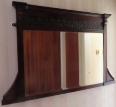 Early 20th century carved mahogany over mantle mirror. Approx. 79 x 121cm Reasonable used condition,