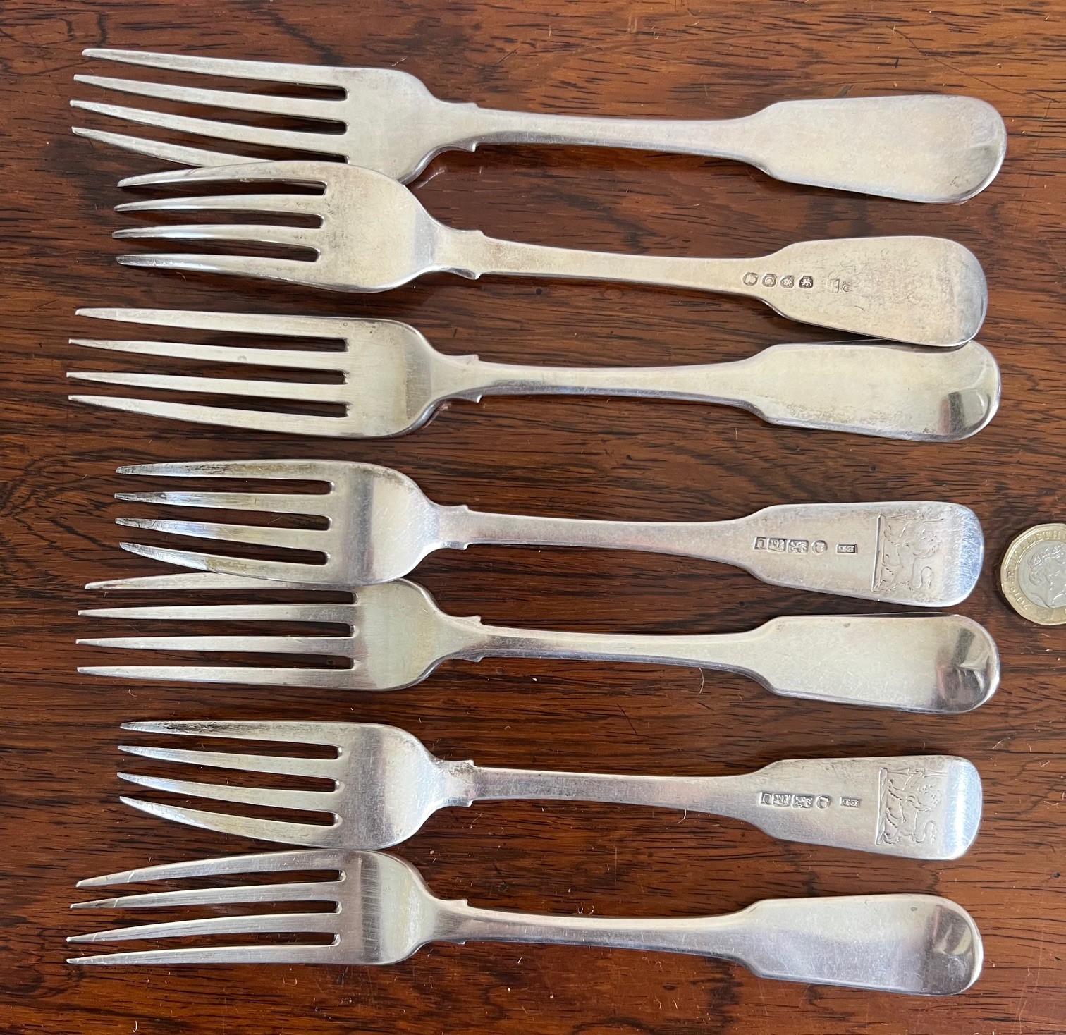 SIX SILVER DINNER FORKS, EXETER, 1836, WEIGHT APPROX 540g