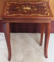 Small 20th century inlaid Italian musical side table. Approx. 42 x 37 x 27cms reasonable used